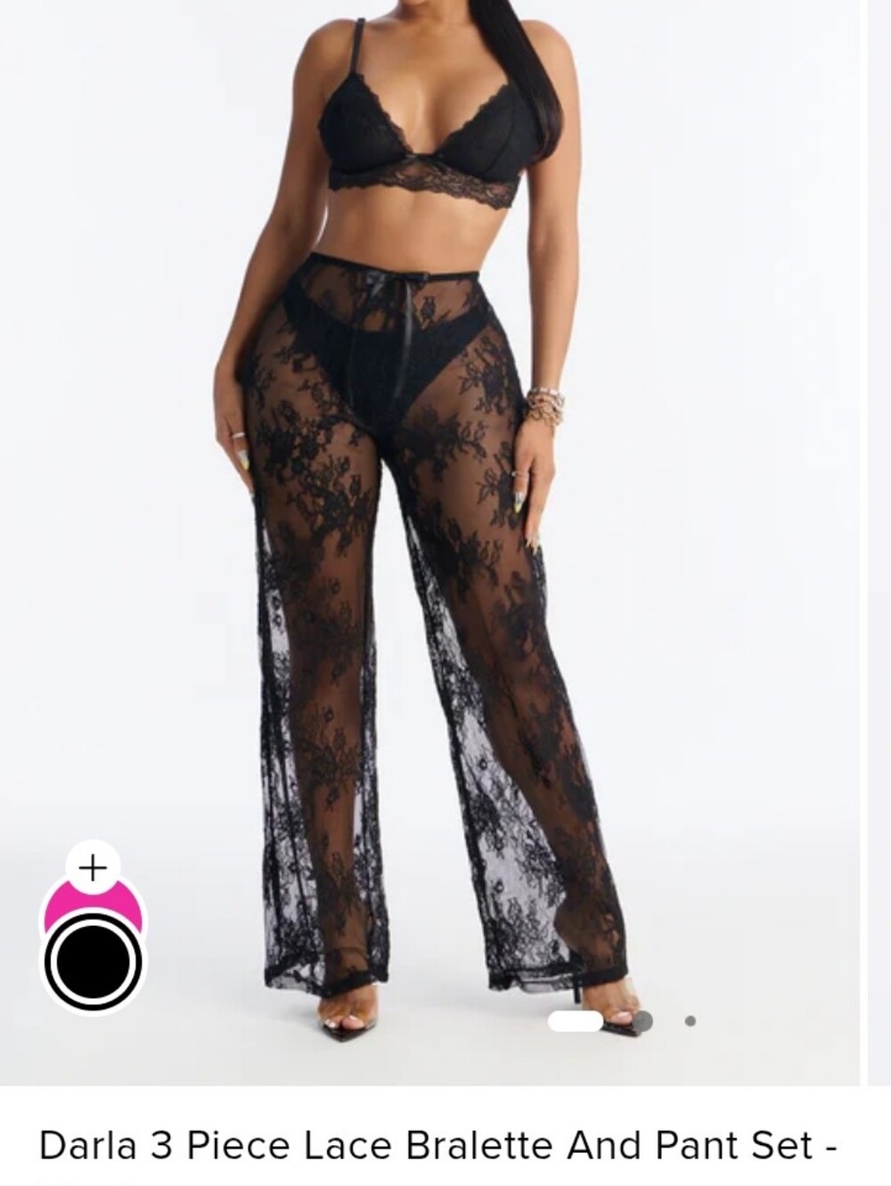 Fashion Nova Black Sheer Floral Lace Pantsuit Set